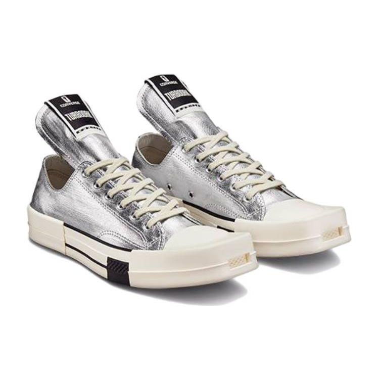 Rick Owens X Converse TURBODRK Chuck 70 Low Silver Lacquer Unisex Sneakers Egret Black A01292C