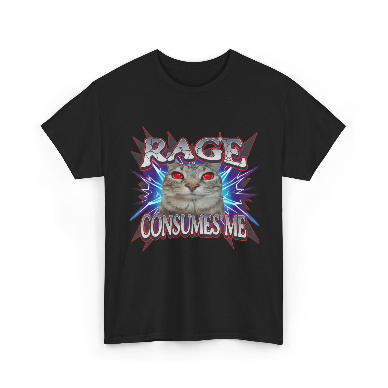 Rage Consumes Me Cat Shirt | Angry Red Eyes Meme Tee | Unhinged Funny Cat T-Shirt M