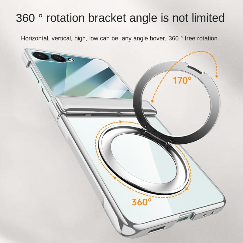 For Samsung Galaxy Z Filp 7 360° Swivel Alloy Bracket Magnetic & Bracket & Ring 3-in-1 Tempered Glass Film Anti-Drop Phone Case