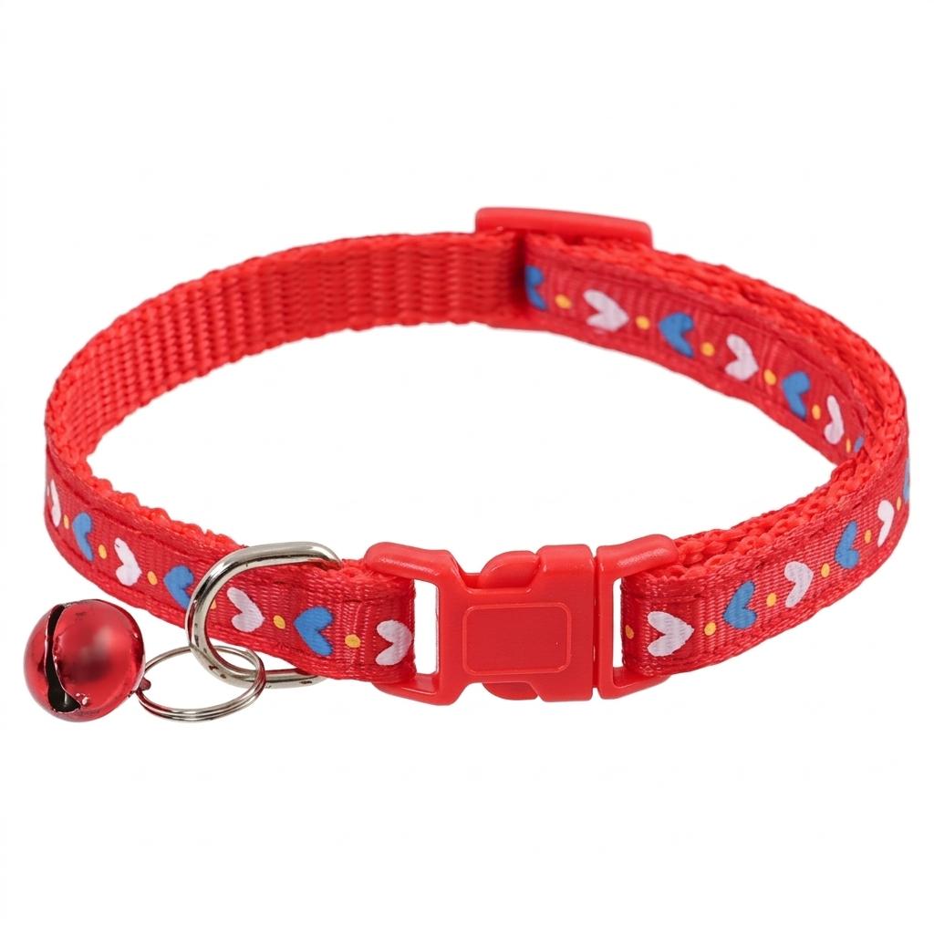 Pet Collar With Silent Bell For Cats And Dogs Adjustable Soft Fabric Love Heart Pattern