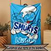 Custom Name Personalized Blue Smurfs Print Blanket, Home Decor, Bedroom, Sofa, Camping, Couch, Gifts for Birthday Christmas