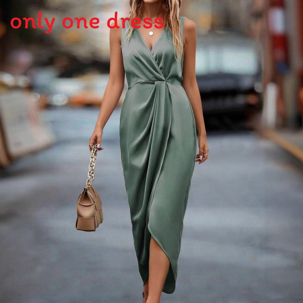 Elegant V Neck Sleeveless Long Dress With Asymmetric Hem For Formal Events