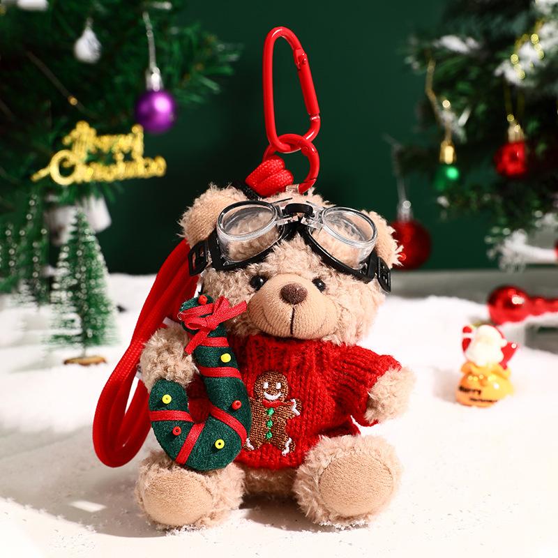 Cute Christmas Plush Bear Pendant Snowman Panda Stuffed Toys Bag Pendant Sweater Creative Car Key Ring Gifts