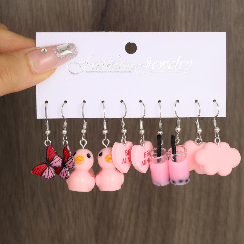 Cartoon Duck Frog Dangle Earrings Set Cute Animal Butterfly Heart Mushroom Drop Earrings for Women Girls Trendy Jewelry Gifts