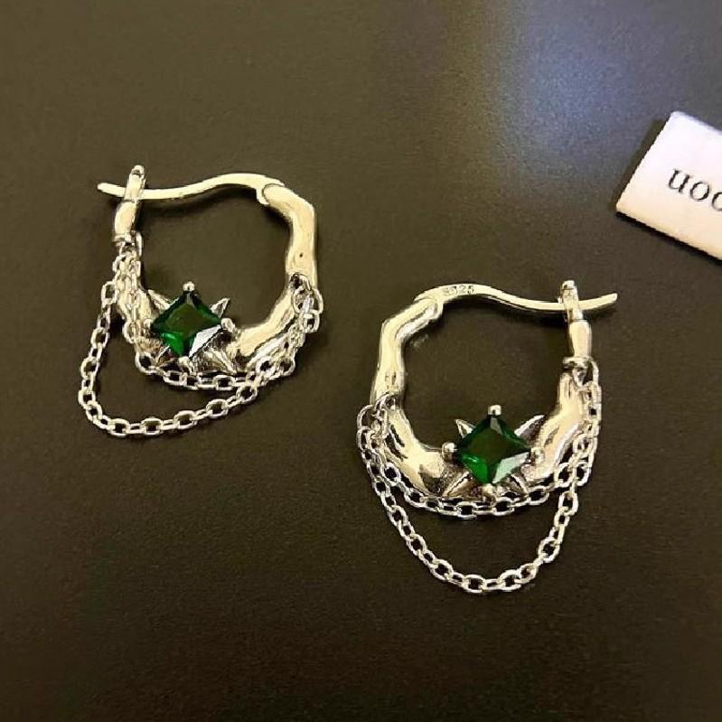 

Серьги-кольца Anenjery Green Zircon Geometric Square Irregular Chain Hoop для женщин, модные, уникальные, темпераментные, высокого класса, ретро-серьги, ювелирные подарки белый