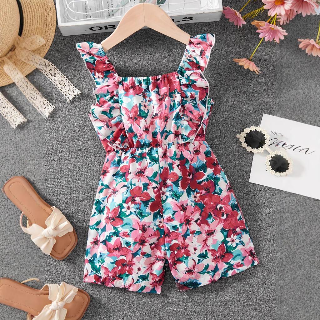 Kids Fashion Flower Print Romper Summer Girls Fashion Casual Romper