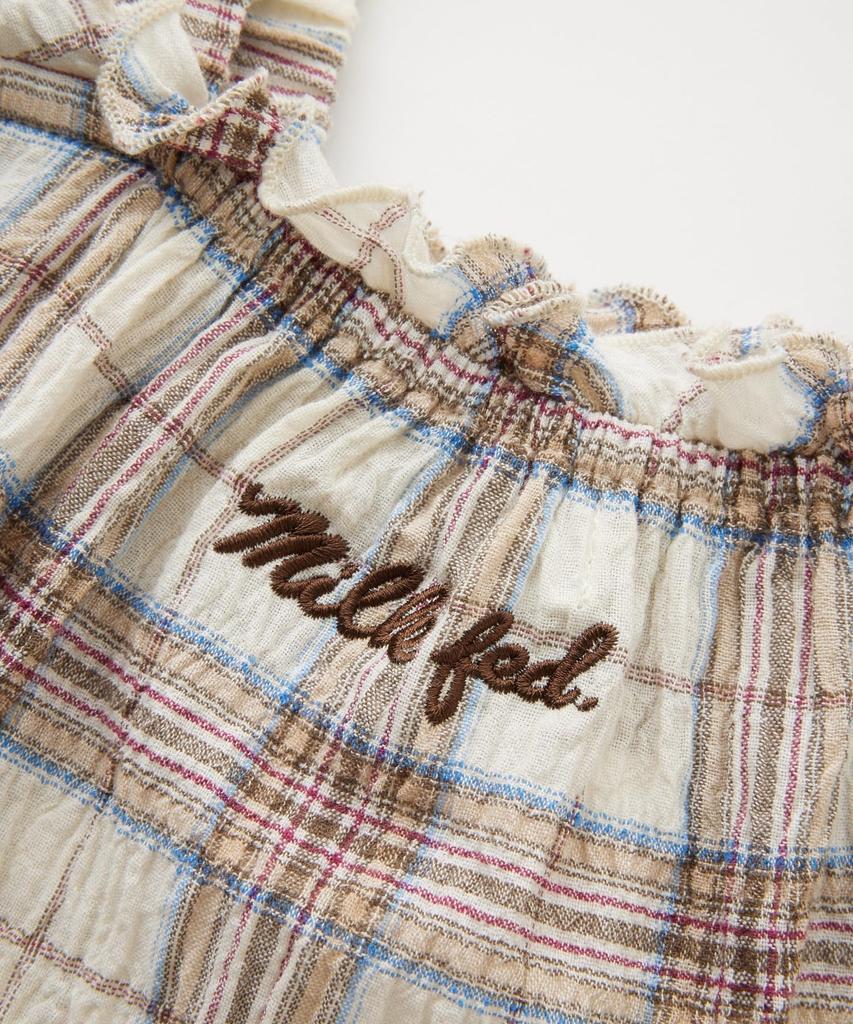 Milkfed Casual Plaid Tiered Off White Women's Top,