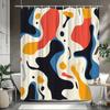 Abstract Art Shower Curtain 1Pc Bold Red, Blue & Orange Fluid Shapes On Cream, Modern Vibrant Design For Artistic Bathroom Decor