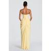 2026 Nuovo Abito Lungo Giallo Senza Spalline Primavera Estate Drappeggiato Spacco Alto Abito da Sera Bodycon Abito per Ospiti di Matrimonio Festa Donna