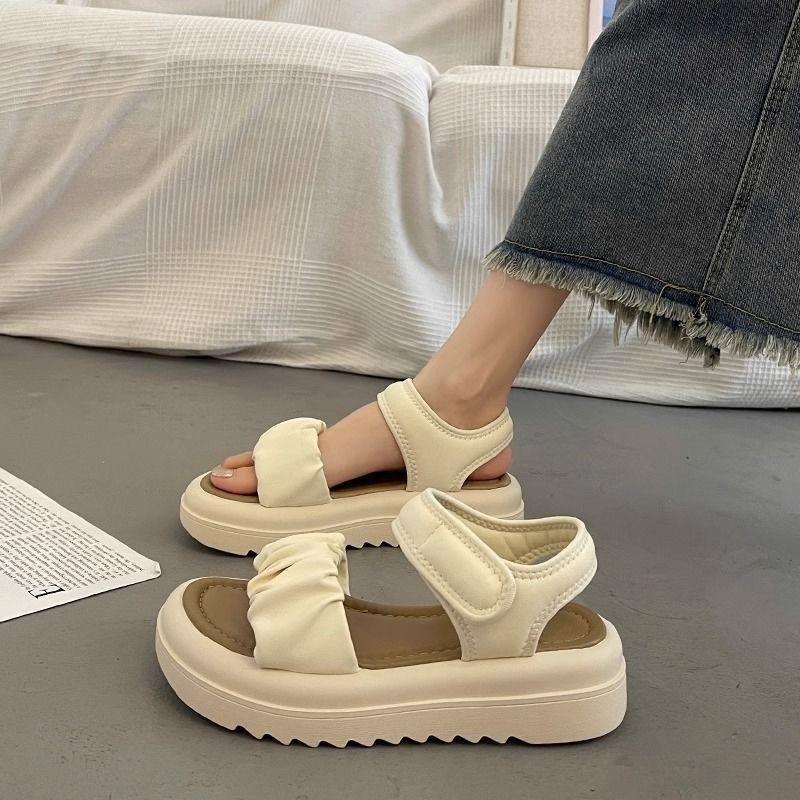 Real Soft Leather French Fairy Wind Soft-soled Sandals Female 2025 New Foreign Style Heightening Versatile Non-slip Roman Shoes