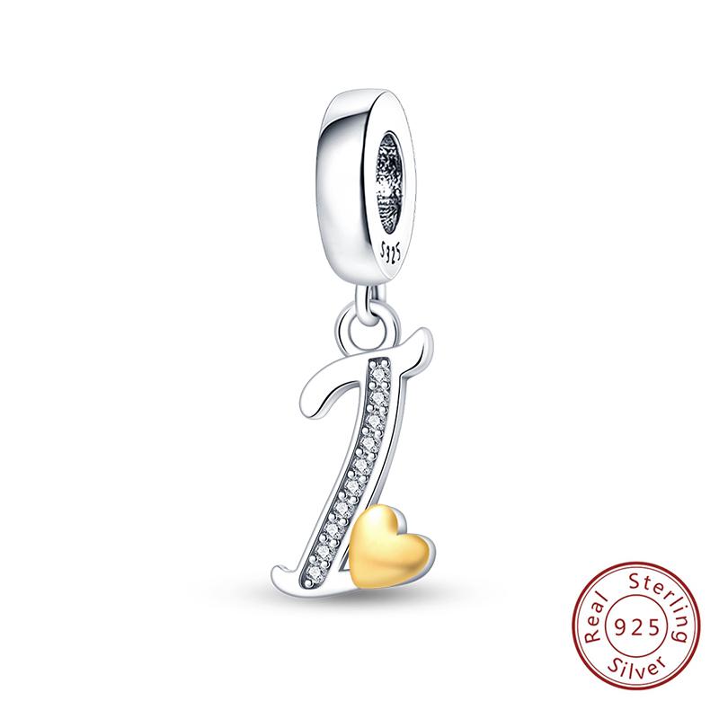 Classic Copper 26 Gold Color Heart Zircon Letter A-Z Charms Beads Fit Original Bracelets Diy Birthday Jewelry Gift