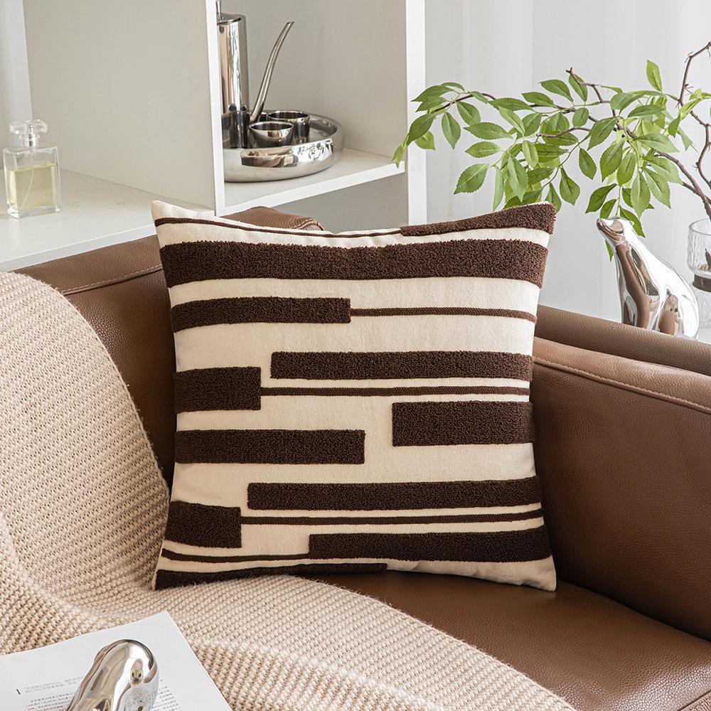 Ins Style Geometric Embroidery Pillow Maillard Color Sofa Cushion Cover Modern Simple Knitted Pillow Waist Pillow