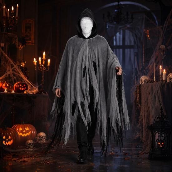 Costum Moartea, Pelerină Înfricoșătoare cu Glugă pentru Halloween, cu Acoperire pentru Cap pentru Adult, Accesoriu Cosplay Medieval, Renascentist