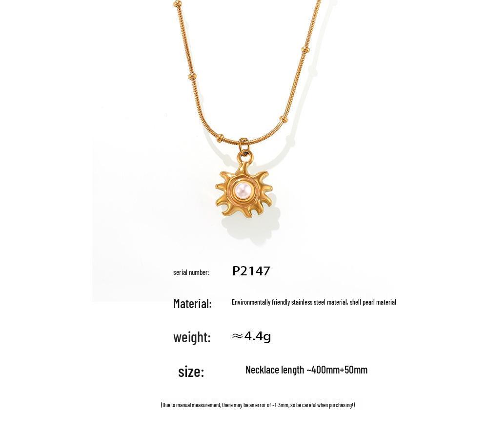Sunflower Pearl Choker Necklace, 18K Gold-Plated Stainless Steel, Non-Fading Jewelry for Women