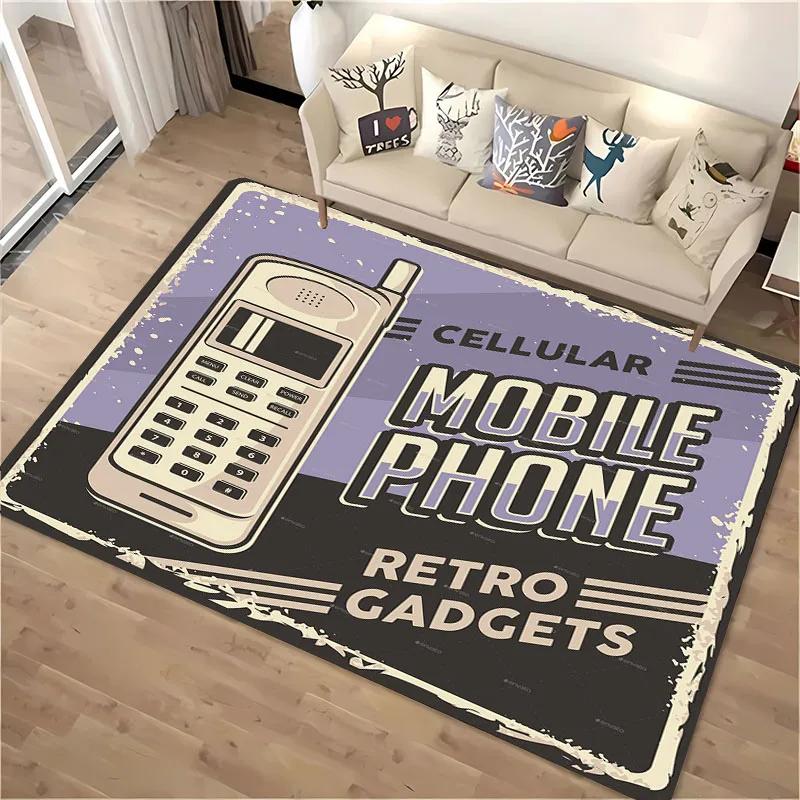 3D HD Printing Retro Phone Carpet for Living Room Cartoon Children's Bedroom Sofa Doormat Floor Tapete Anti-slip Mat Decor Rugs