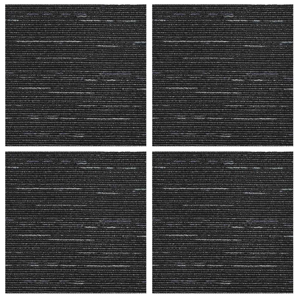 Striped Black Carpet Tile 50 x 50 cm 4 pcs PP and Bitumen