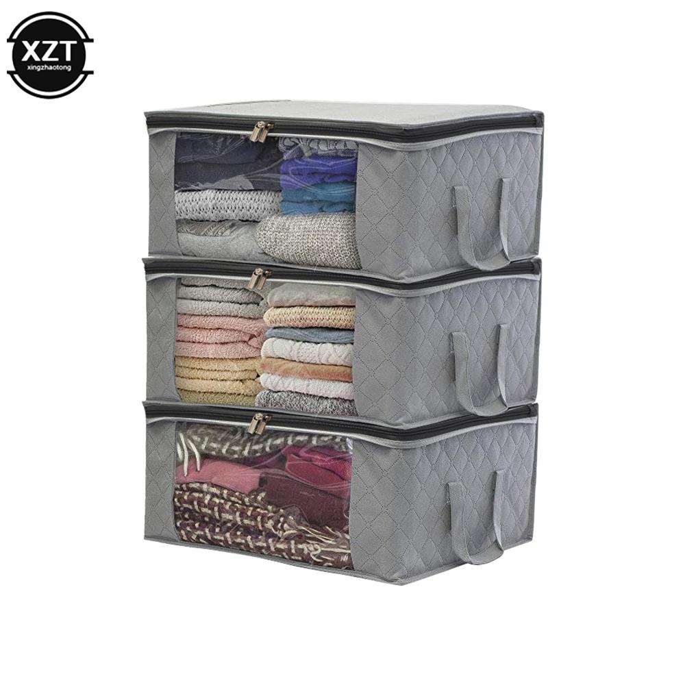 

Large Capacity Clothing Storage Box Folding Non Woven Fabric Quilts Clothe Organizer Case With Zipper Dustproof Clothing Storage сірий