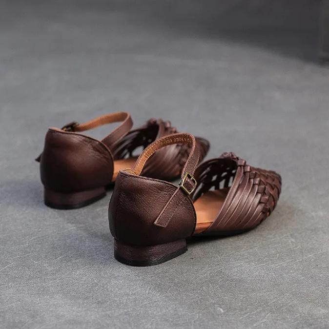 Johnature Retro kézzel szőtt valódi bőr lapos szandálok légáteresztő csattal közlekedő női cipők
