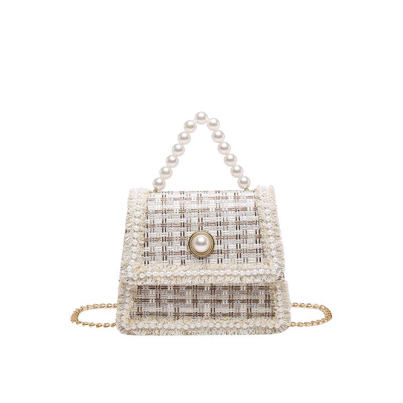 Women's Autumn & Winter Mori-Style Knitted Wool Bag with Pearl Lace and Chain