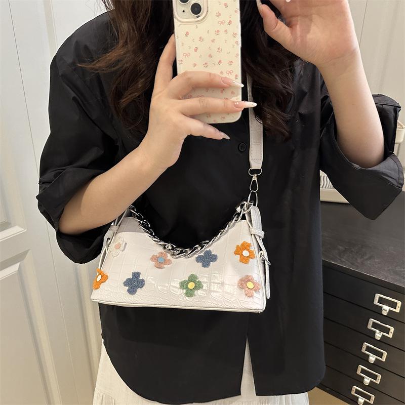 Y2k bag Women s Handbag Fashion Flower Embroidery Chain Shoulder Bag Women s Shoulder Cross-body Bag Evening Bag On Chain белый