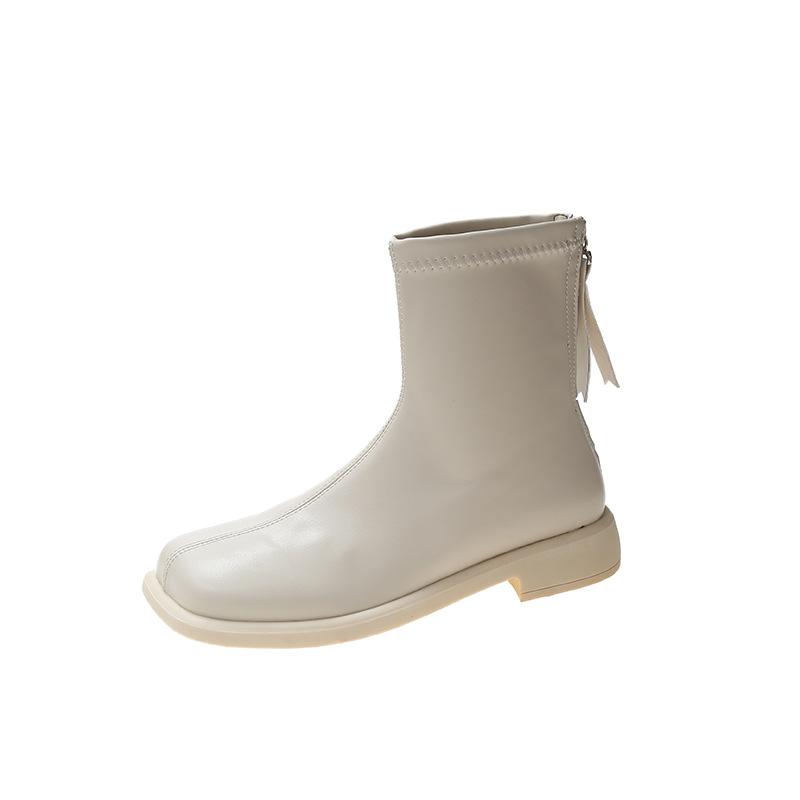 Fashion Women White Mid Calf  Boots Low Heel Elasticity Ankle Boots Woman Winter Fashion Autumn 2024 Chelsea Booties Ladies Shoes