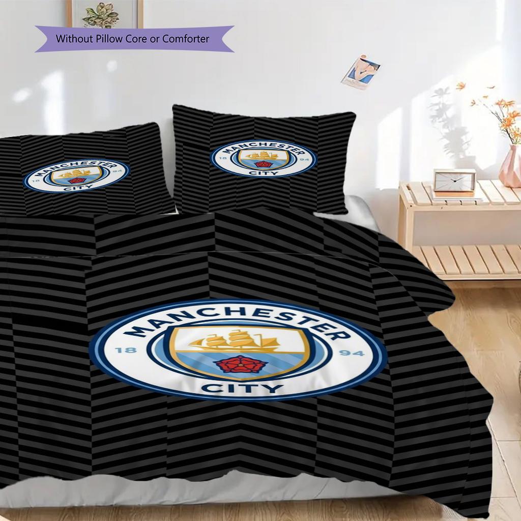 Manchester City Heritage Emblem Bedding (1 * Duvet Cover + 2 * Pillowcase, Without Core) 2DFlat Christmas Birthday Gift Bedding Set