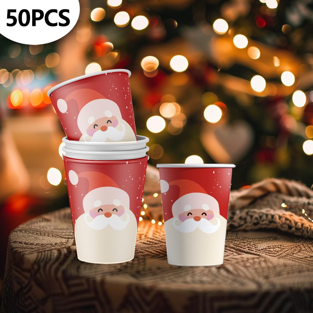50pcs, Christmas Disposable Paper Cups, 9oz/250ml Eco Cups, Disposable Drinking Cups, Coffee Cups, Drinking Cups, Table Cups