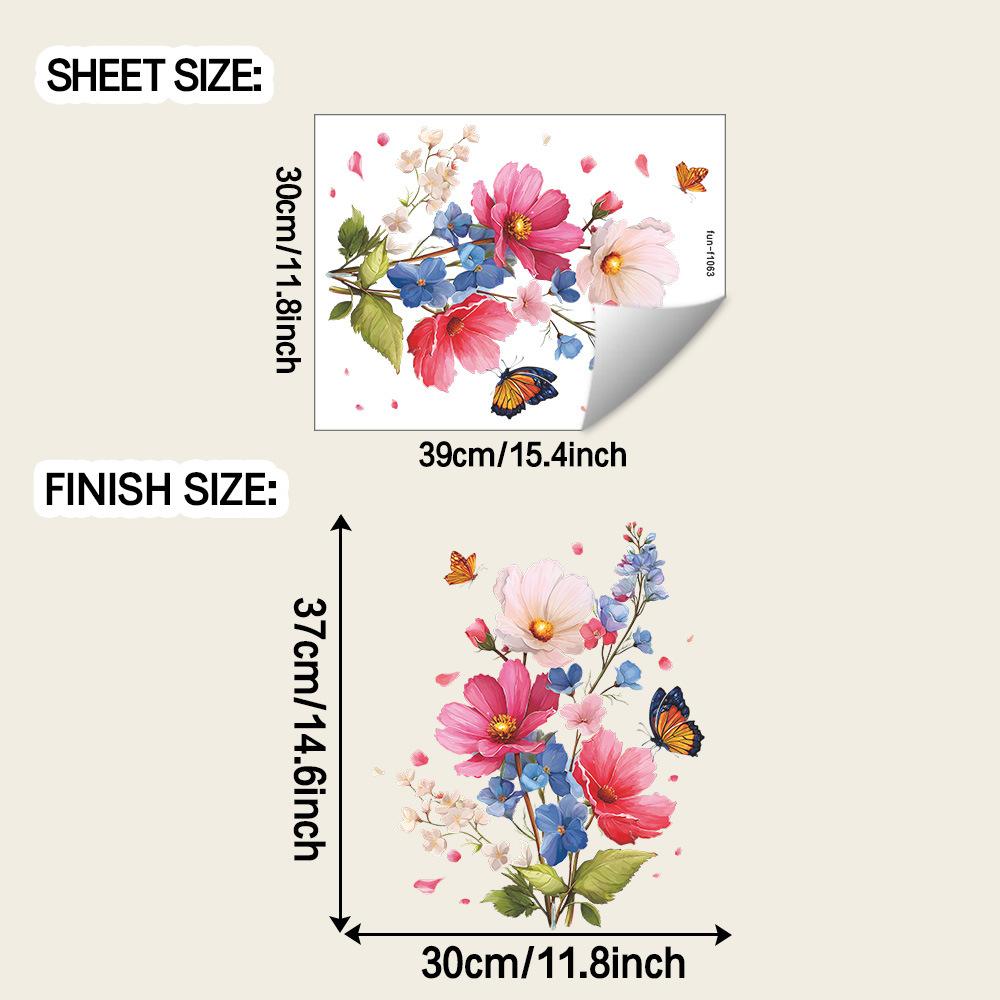 

Blue and Pink Flower Bouquet and Butterfly Wall Decoration Self-adhesive Wall Stickers for The Living Room Entrance