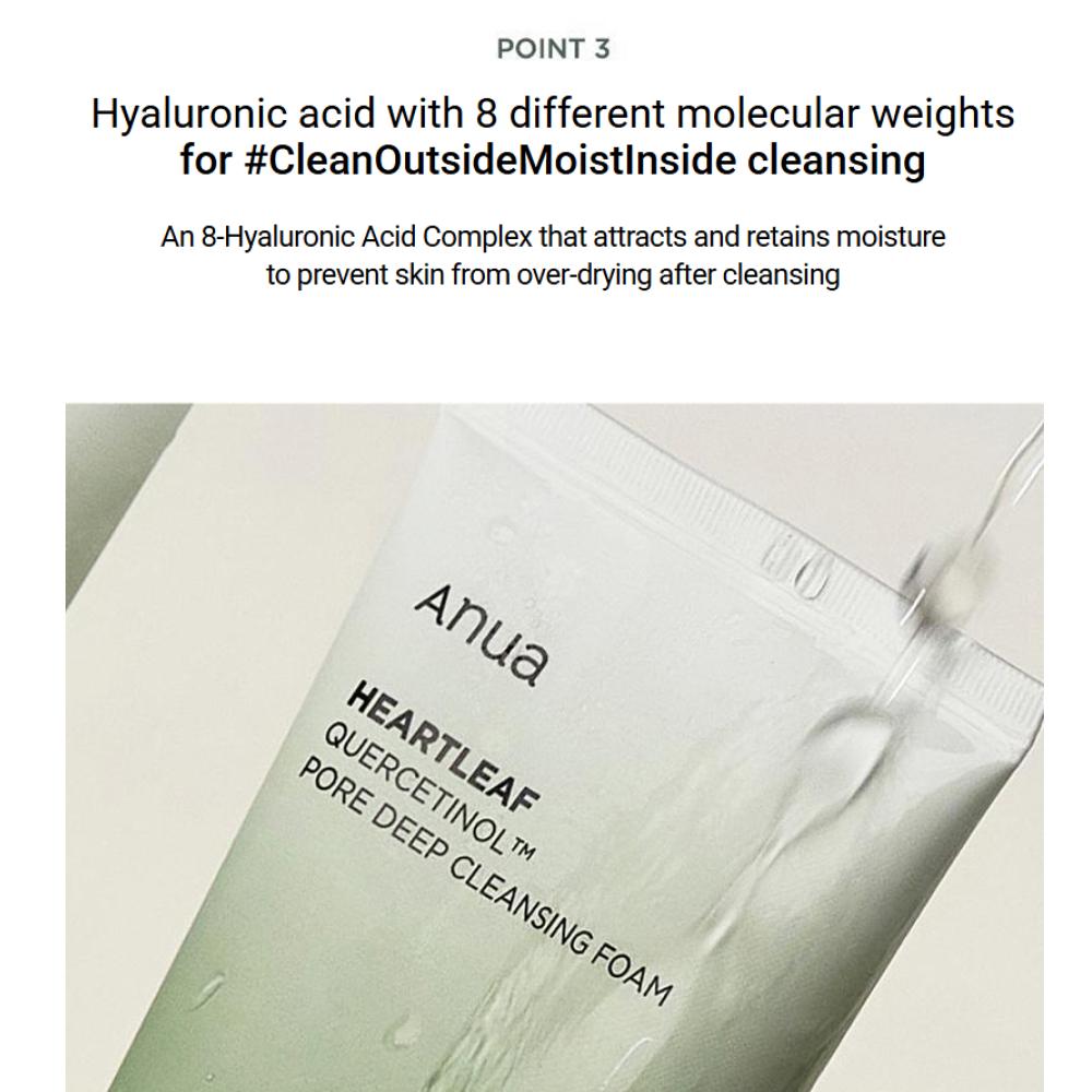 Anua Heartleaf Quercetinol Pore Deep Cleansing Foam 150ml (+25ml) Korean Pore-Clearing Face Wash with BHA