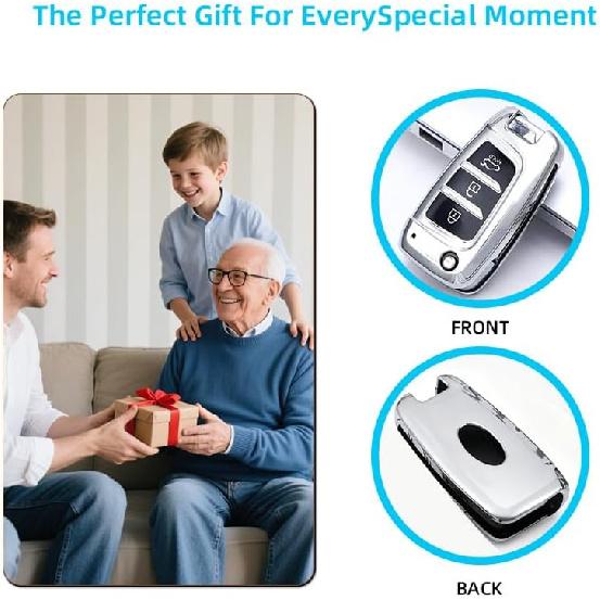 Key Fob Cover Case Compatible with Hyundai Venue Accent Kona SE Santa Fe Palisade Key Shell Protector with Bling Keychain 3 Button B Red