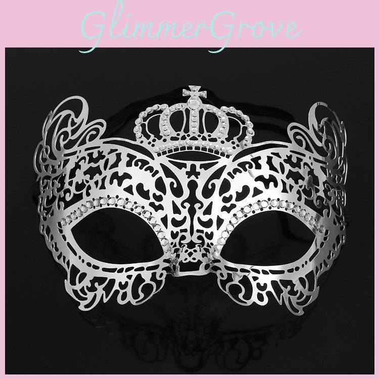 Crown Metallic Princess Half Face Eye Mask With Rhinestones For Party Halloween