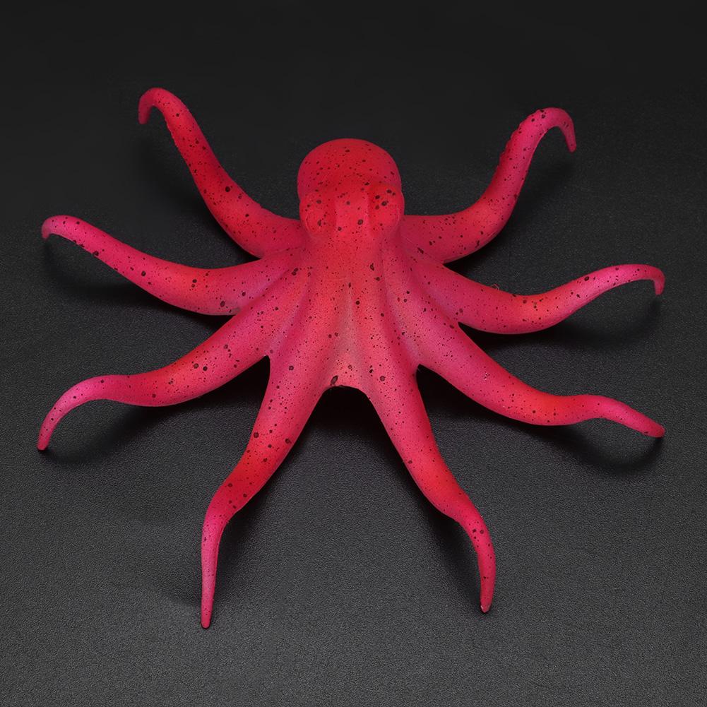 Silicone Artificial Fluorescent Simulation Octopus Aquarium Fish Tank Decoration(Red)