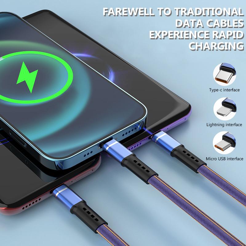 3 w 1 kabel do transmisji danych 66 W pleciony płaski kabel odpowiedni do typu C Android Apple 5 A super szybki kabel do ładowania danych