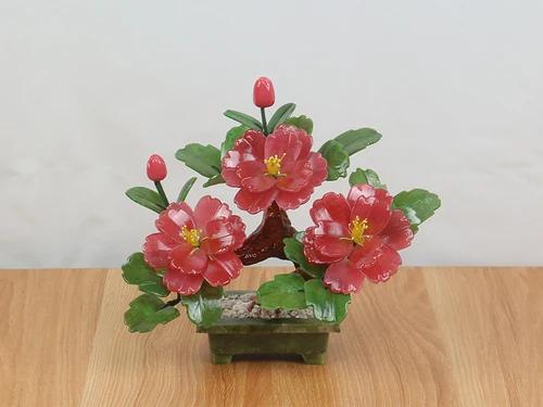 23X10X21CM Chinese Creative Natural Jade Peony Flower Bonsai Decoration Home Living Room Jade Carving Crafts