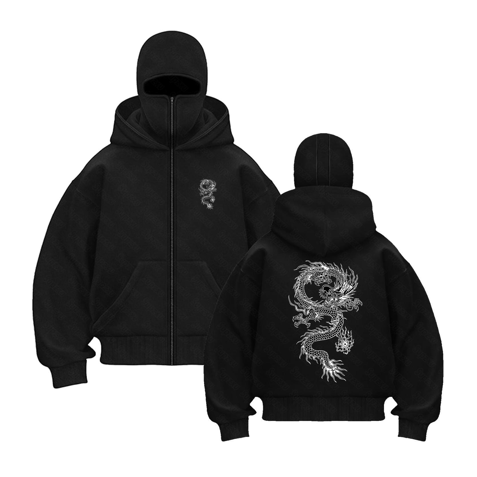 

Streetwear Hip Hop Retro Zipper Hoodies Y2K Men Women China dragon Graphics Vintage Double Layer Oversized Hoodies Sweatshirts 3XL