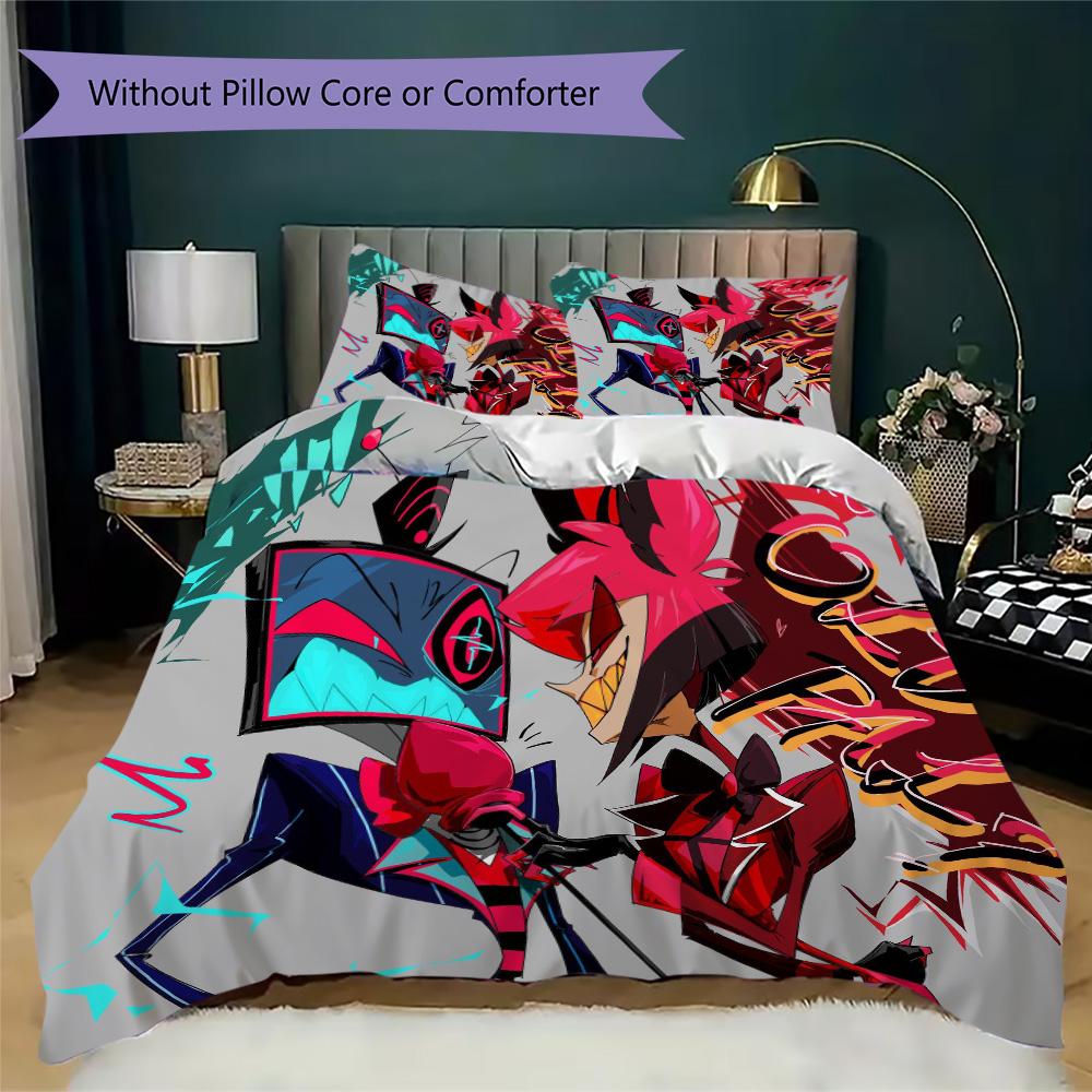Hazbin Hotel Pattern Bedding,Quilt Set Quilt Cover Pillowcase Home Birthday Gift (1*duvet cover+2*pillowcase,without core)FSJT261012161