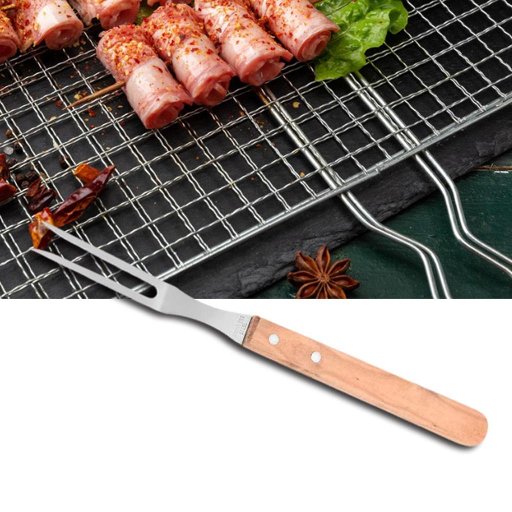 Stainless Steel Meat Fork with Wood Handle, Cooking BBQ Fork, Grill Steak for