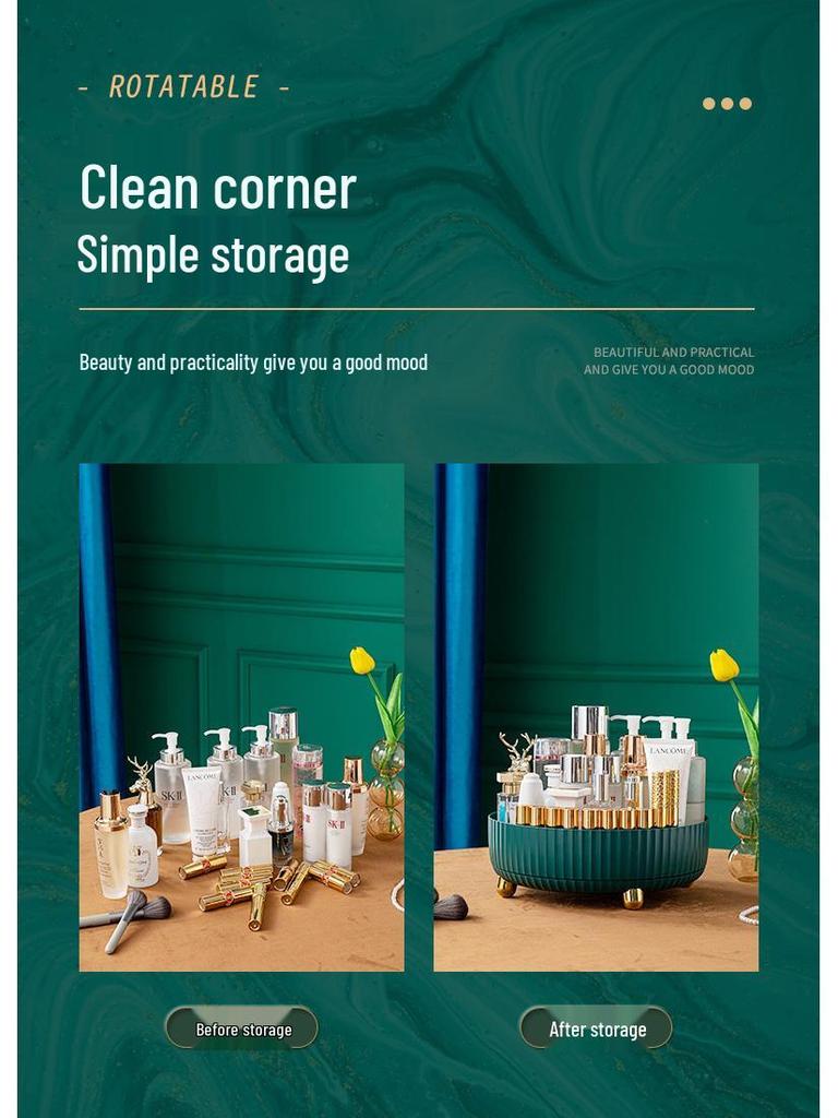 Organisateur de vanité rotatif: Support pour pinceaux de maquillage, Plateau de rangement pour rouges à lèvres et soins de la peau