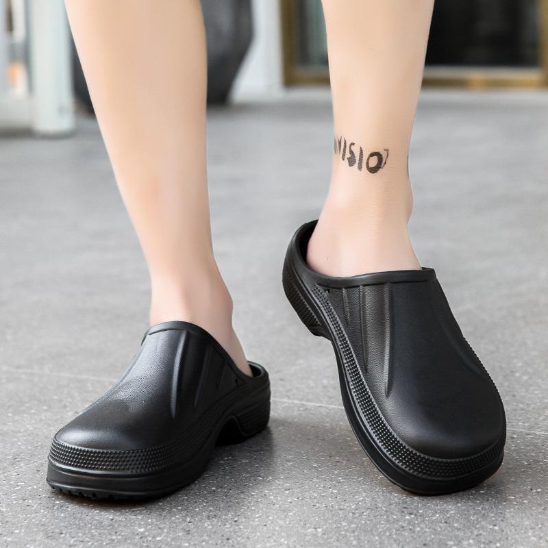 Mens Women Summer Black Flats Platform Sandals Slippers for Home Outdoor Clogs Chef Shoes Nurse Doctor Shoes Garden Casual Shoes
