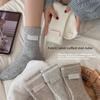 Winter and Autumn Style Rolled-edge Fabric Label Wool Women's Mid-calf Socks, Simple and Versatile, Warm and Cozy, Chunky Socks