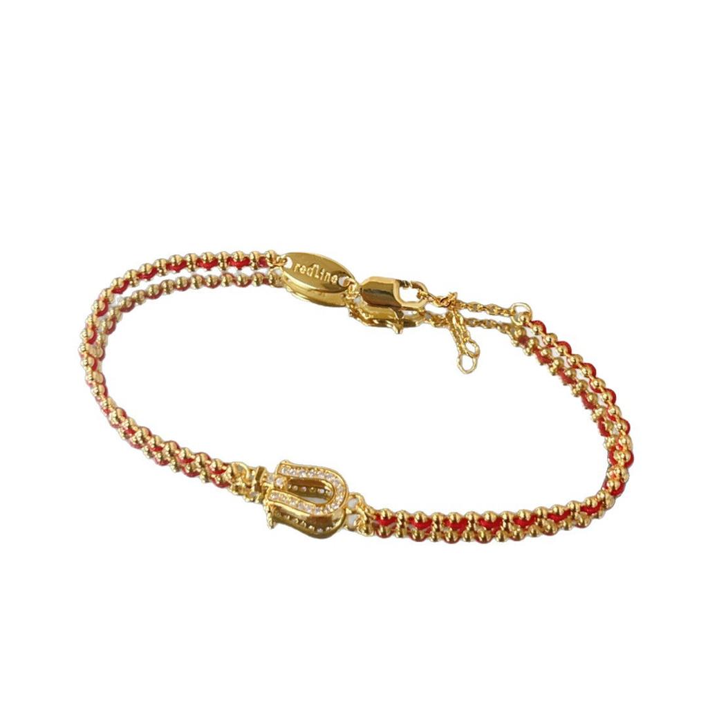 2026 Red Rope Plated 18k Rose Gold Horseshoe Buckle Bracelet Natal Year Horse Year Transfer Diamond-encrusted Woven Couple Hand Rope