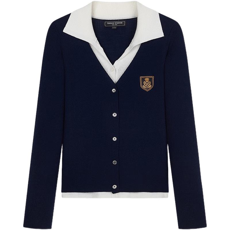 

Teenie Weenie Women s Faux Two-Piece Polo Collar Knit Cardigan S