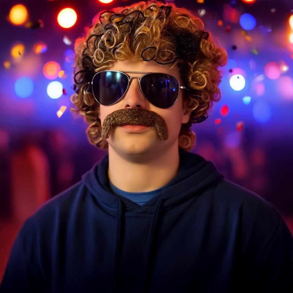 Men Rock Party Wig Costume Set Sunglasses Necklace Chain Ring Wigs for Halloween Men Costume
