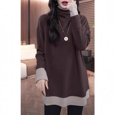 Plus Size Velvet High Neck Layered Top - Women's Autumn/Winter Slimming Cover-Up