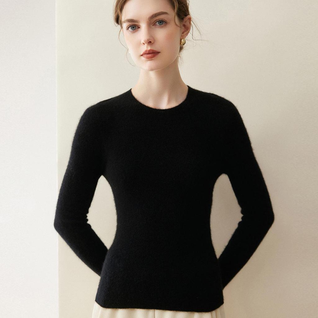 Lekasha Women's Pure Cashmere Round Neck Sweater - Loose, Solid Color, Warm Base Layer for Autumn and Winter