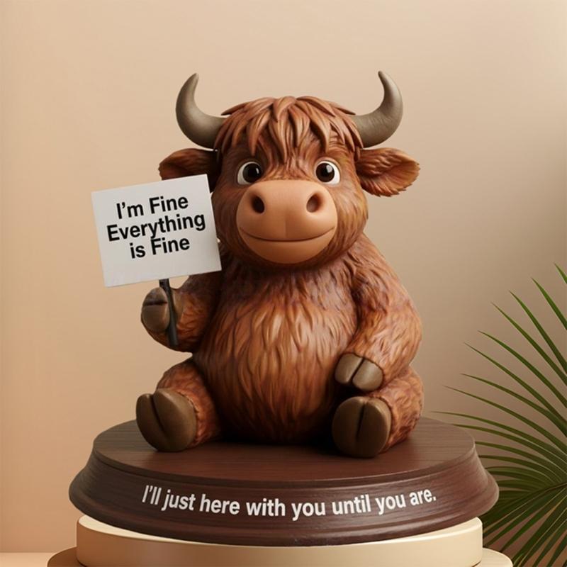 Coffee Highlands Cow Figurines Farmhouse Decors,Resins Animal Statue Table Ornament Garden Bookshelfs Decors Calf Lover
