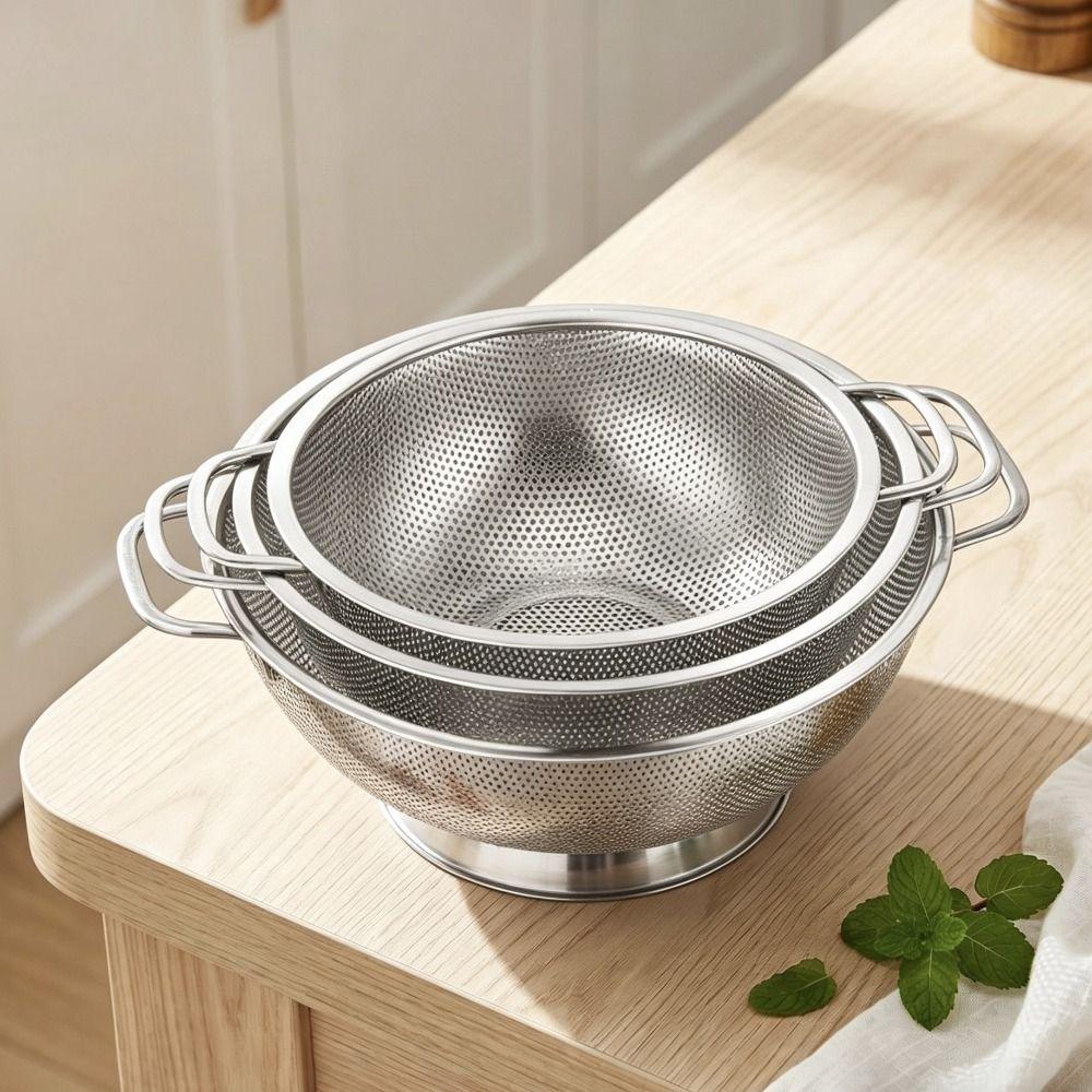 Fine Mesh Filter Stainless Steel Colander Solid Ring Base Kitchen Strainer Draining Basket Kitchen