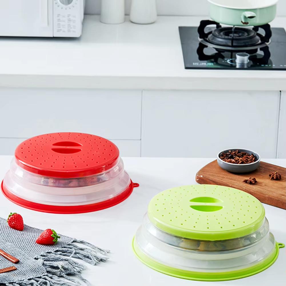 Microwave Splatter Cover Heating Folding Cover Silicone Fresh-keeping Cover Oil-proof Splash-proof Cover with Hook Cooking Lids