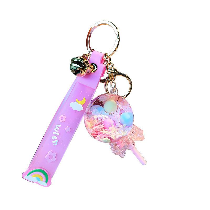 Adorable Acrylic Cartoon Keychain Cute Floating Sand Bottle Key Ring For Kids