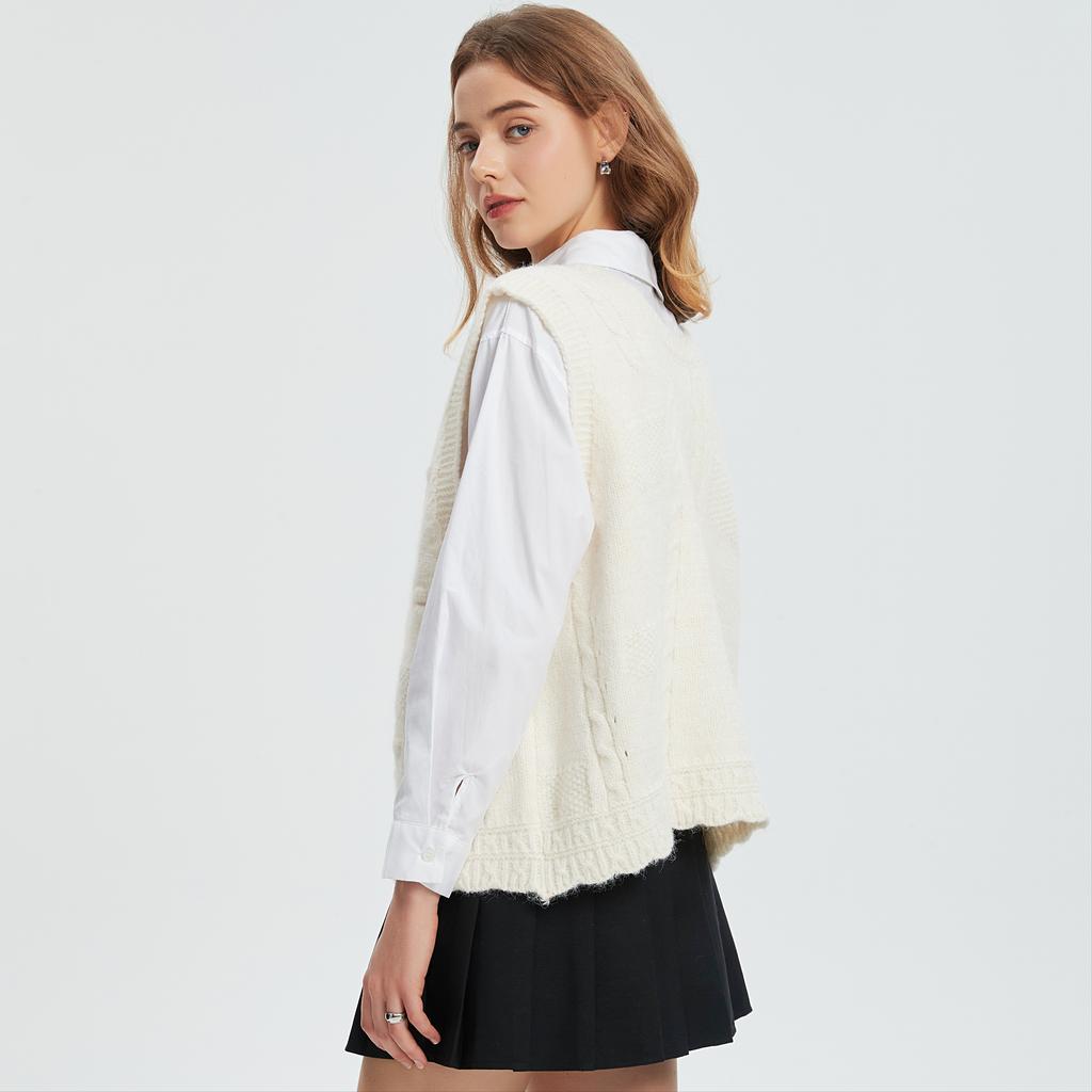 DIMANAF 2025 Winter Plus Size Autumn Women Sleeveless Vest Sweaters Knitting Buttons Oversize Casual Style Loose Sweater
